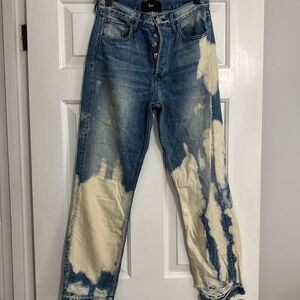 3x1 Men's Distressed Blue and Cream Jeans